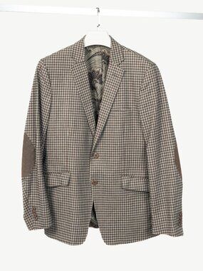 Etro Grey & Brown Check Cotton-Flannel Elbow-Patch Blazer